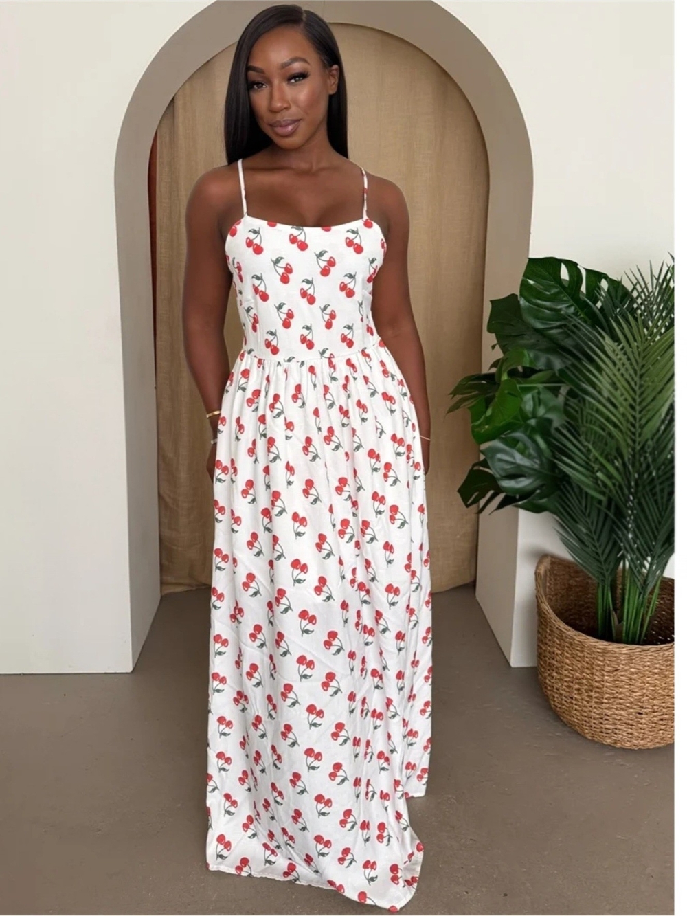 🍒✨ NWT Endless Moon Cherry Print Spaghetti Strap Maxi Dress ✨🍒